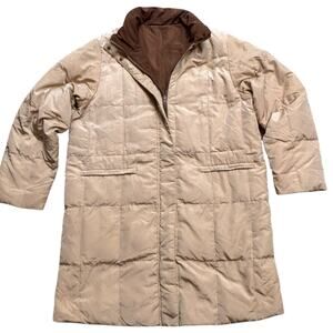 Max Mara Weekend Reversible Long Down Puffer Coat Tan & Mocha Brown Women's 10